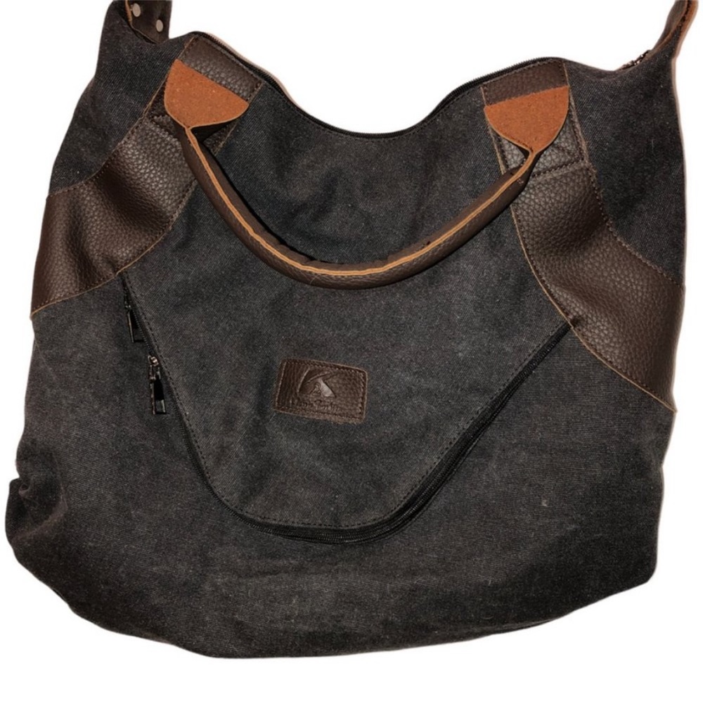 K2 Classic Fashion charcoal canvas cotton brown strap work school bag 2…